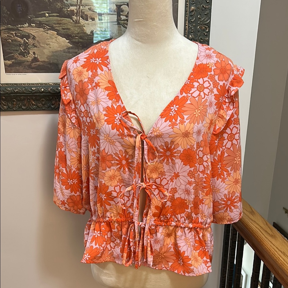 Floral Tie Front Top